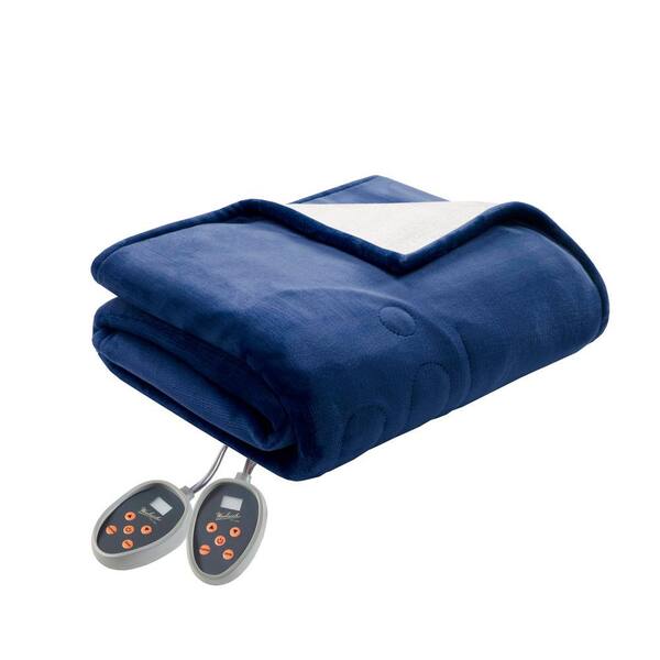 Heated Plush to Berber Indigo Polyester Twin Electric Blanket