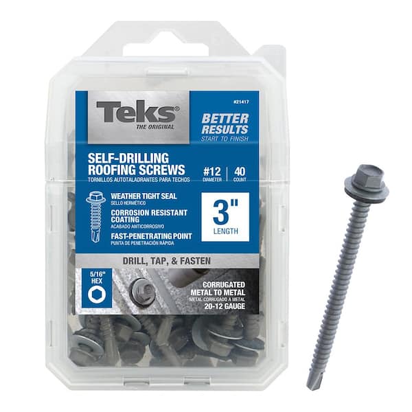 Teks #12 x 3 in. External Hex-Washer-Head Roofing Screw with Washer (40-Pieces per Pack)