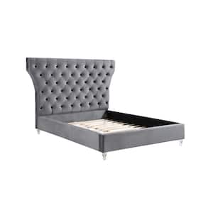 Bellagio Gray Tufted Velvet California King Platform Bed with Acrylic Legs