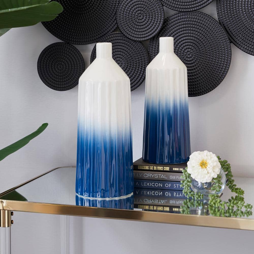 Coastal Serenity Handmade Blue Gradient Ceramic Bud Vase Set
