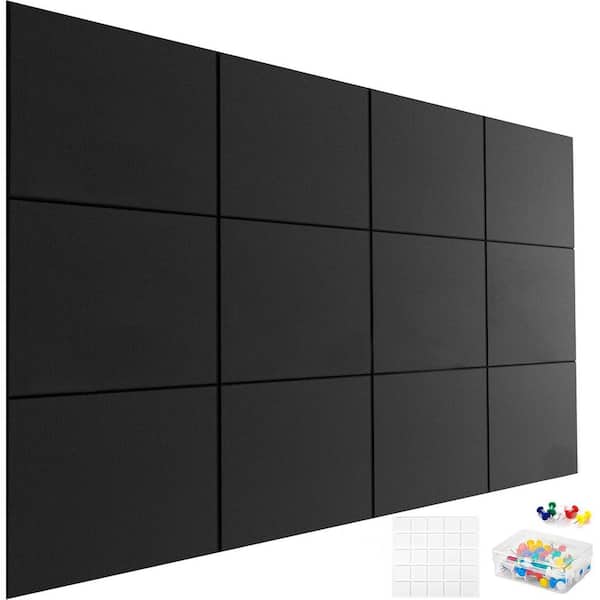 47 x 35 Rectangular Black Polyester Fiber Felt Board Sound Absorbing High-Density Wall Tiles for Office and Home 12-Pack