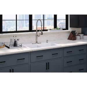 Brookfield Drop-In Cast-Iron 33 in. 4-Hole Double Bowl Kitchen Sink with Tournant Faucet in White