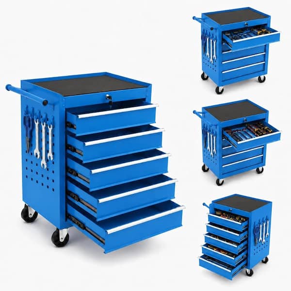 29 in Rolling Tool Chest with Wheels, 5 Drawer Tool Storage Cabinet, Portable Toolbox Organizer with Lock & Hooks