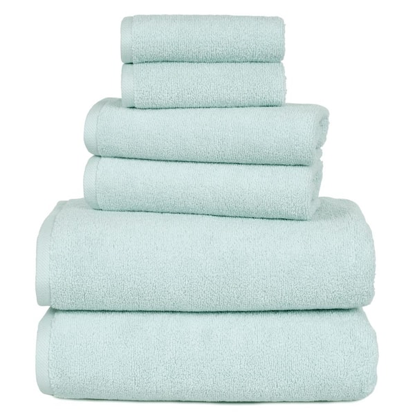 Unbranded 6-Piece Solid Seafoam 100% Cotton Bath Towel Set
