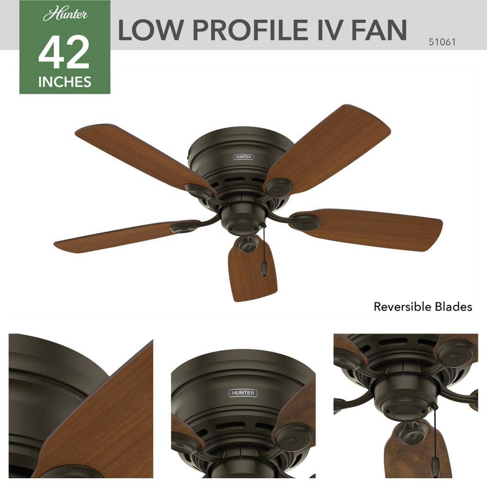 42" New Bronze Low Profile Ceiling Fan with Oak Blades