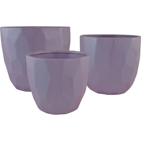 Pride Garden Products Faceted 6.5 in., 5.5 in., and 4.5 in. Purple Ceramic Pots (Set of 3)