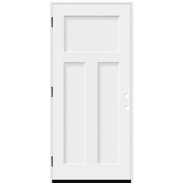 Legacy 36 in. x 80 in. 3 Panel Craftsman RHOS Unfinished White Fiberglass Prehung Front Door with 4-9/16 Jamb