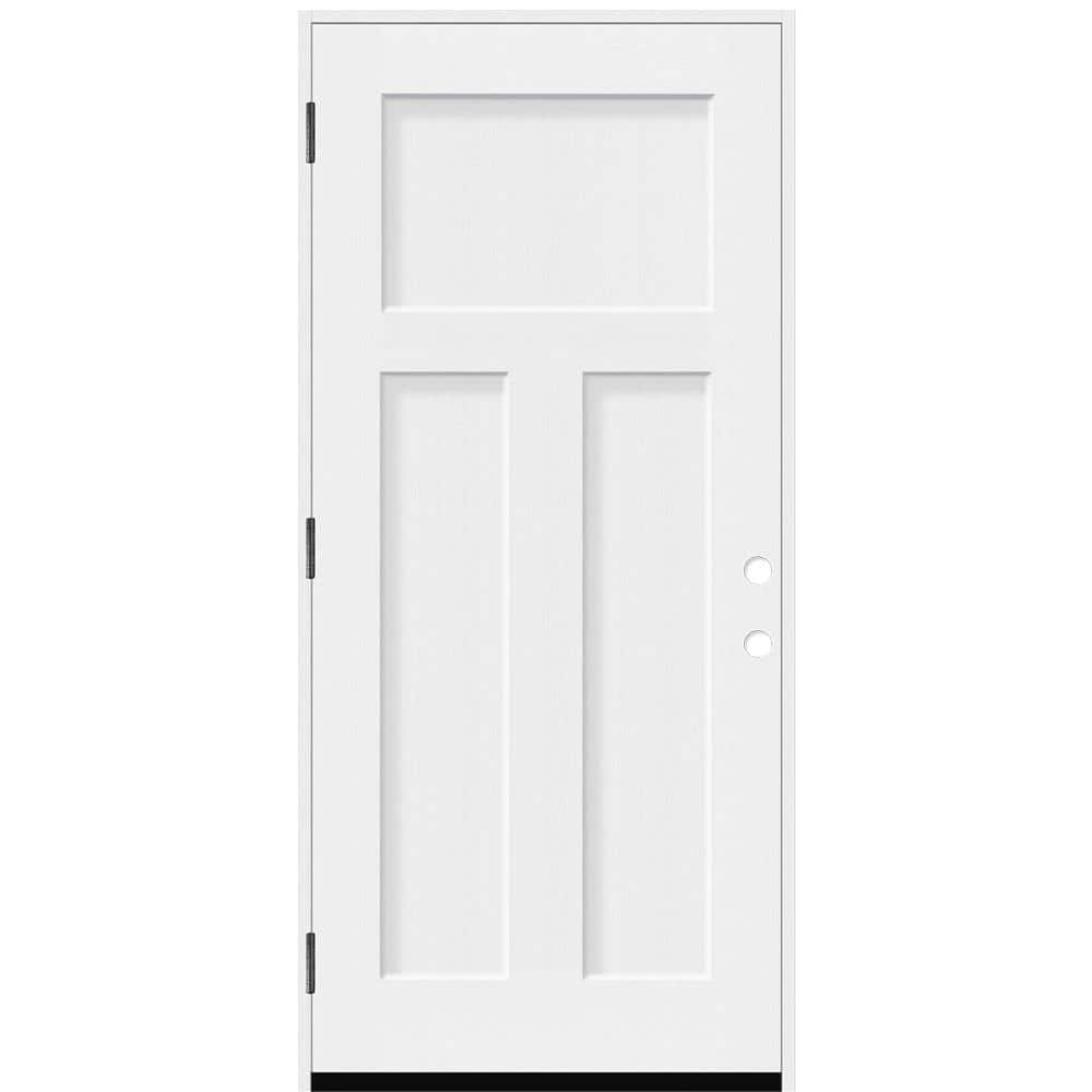 Legacy 34 in. x 80 in. 3 Panel Craftsman RHOS Unfinished White Fiberglass Prehung Front Door with 6-9/16 Jamb price history on PriceWatchPro