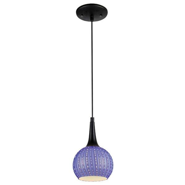 Westinghouse 1-Light Black Adjustable Mini Pendant with Hand-Blown Blue Glass Shade