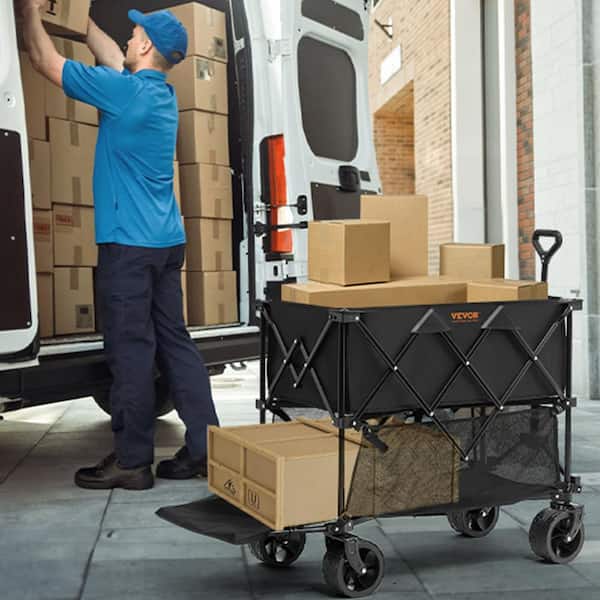 14.12 cu. ft. Steel Garden Cart Foldable Double Decker Wagon 400L Collapsible Wagon with All-Terrain Wheels Heavy Duty