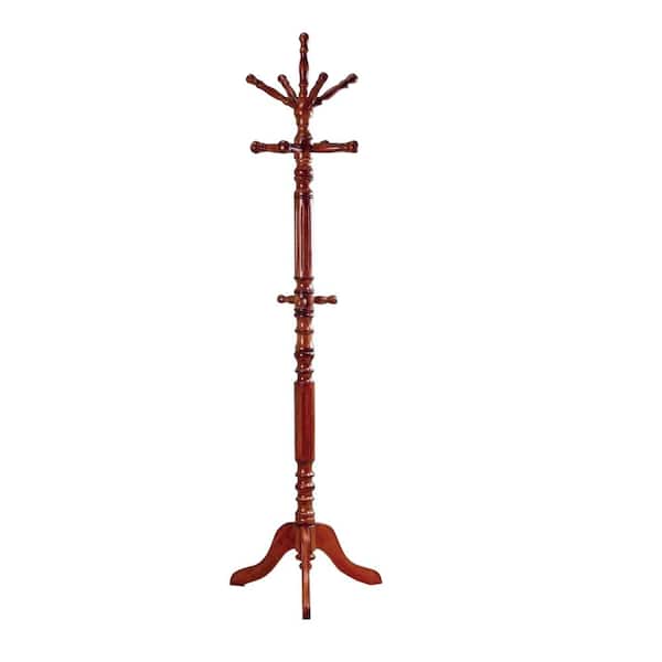 Benjara Traditional Brown Wooden Coat Rack with Spining Top