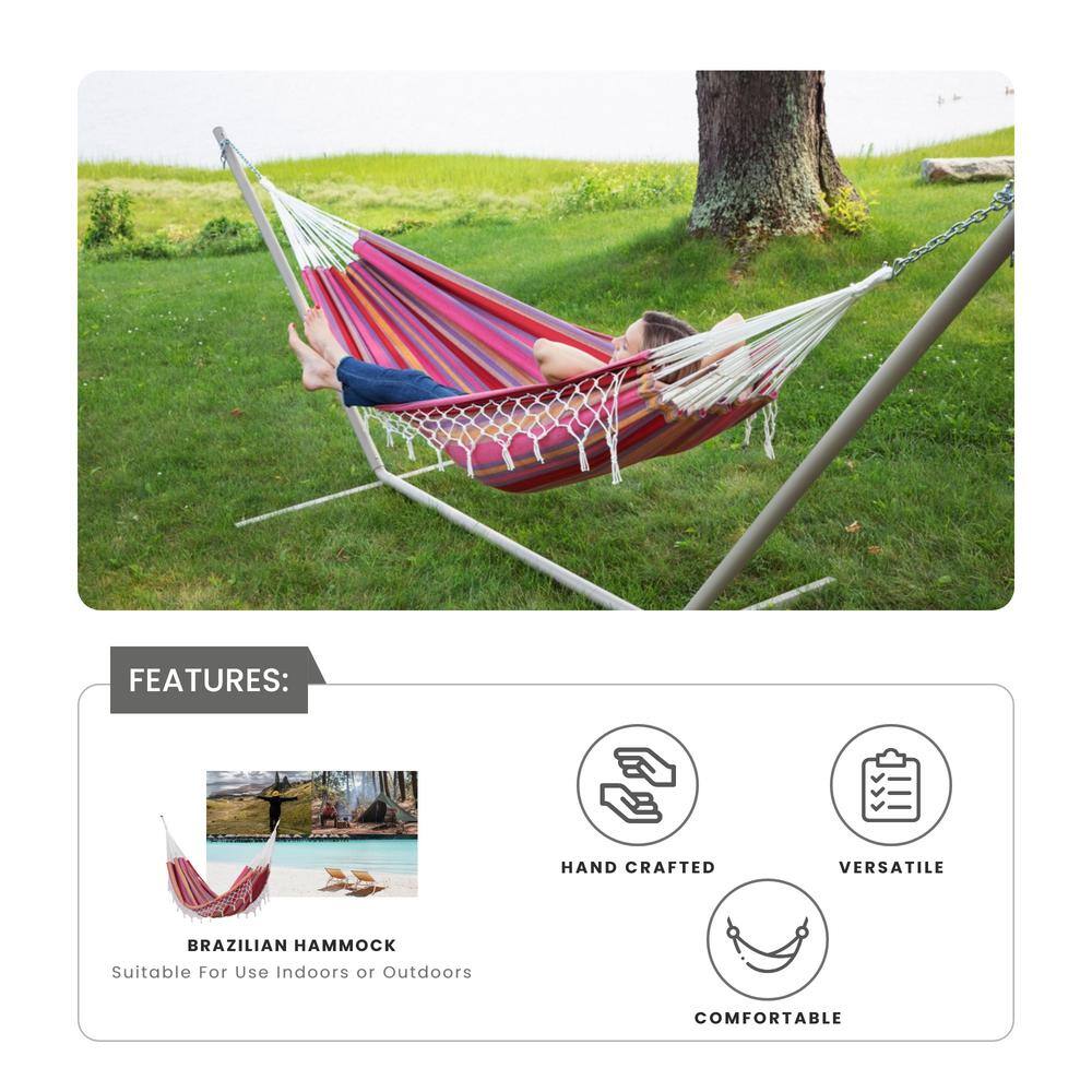 Brazilian Pink Striped Polycotton Double Outdoor Hammock