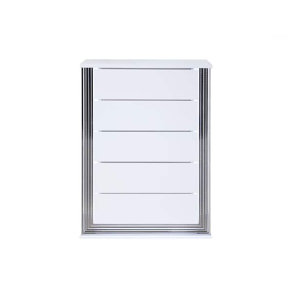 White 5 drawer 48.98 in. Dresser with Mirror