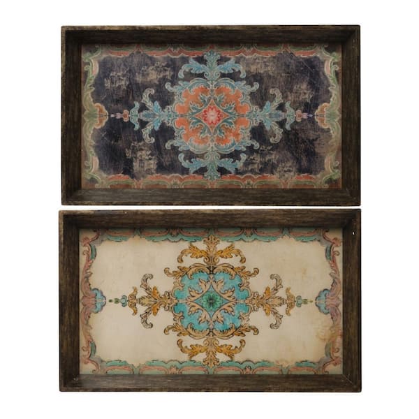 Benjara Brown and Black Decorative Tray Set of 2