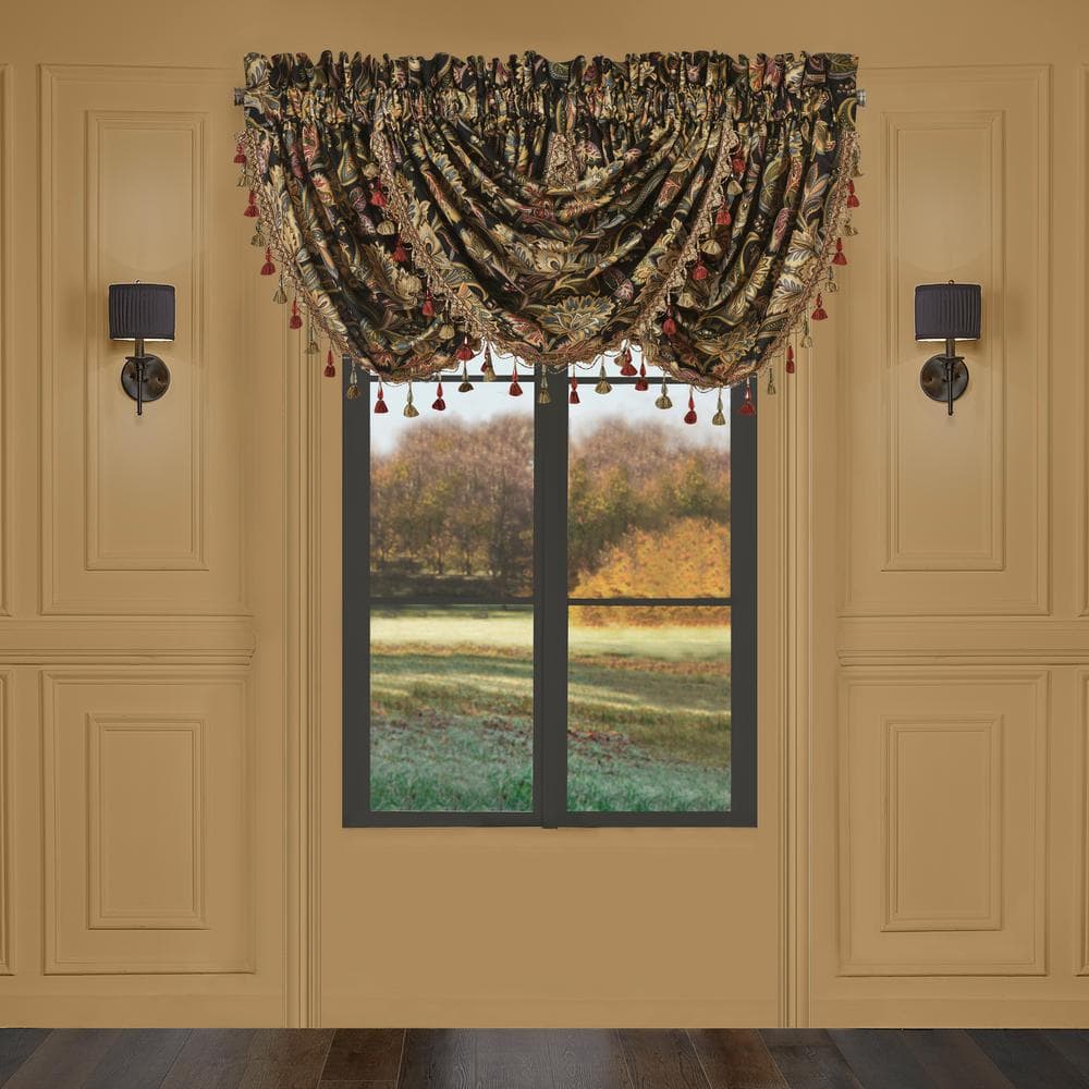 Stefania Black Cotton Waterfall Valance with Tassel Fringe