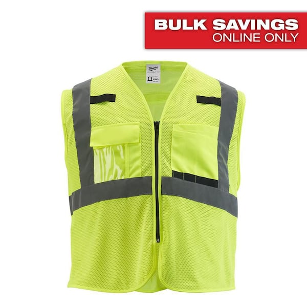 Large/X-Large Yellow Class 2 Mesh High Visibility Safety Vest with 9-Pockets