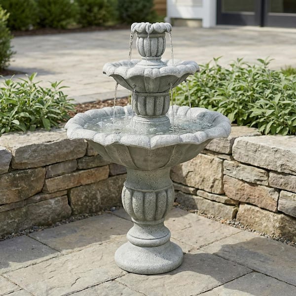 Modern 39.3 in. 3-Tiered Cascading Waterfall Tiered Fountain with Pump, Fiber-Reinforced Concrete