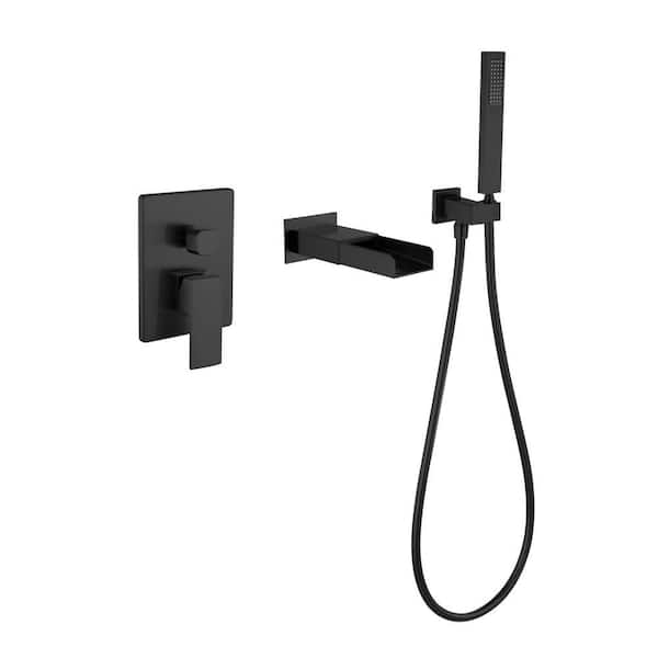 GIVING TREE Single-Handle 2-Spray Waterfall Tub and Shower Faucet with Hand Shower in Matte Black (Valve Included)