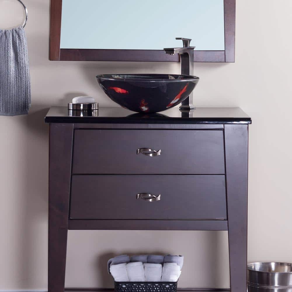 19'' Black and Orange Glass Vessel Sink with Koi Design
