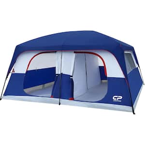 Blue 12 Person Camping Tents, 2 Room Weather Resistant Family Cabin Tent, Portable with Carry Bag