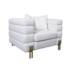 White and Gold Fabric Sofa Armchair with Plush Multi Layer Design