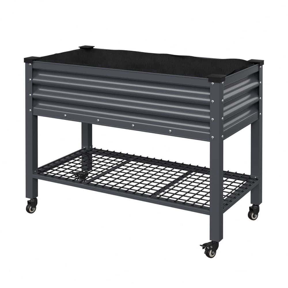 48 in. L x 25 in. W x 34 in. H Gray Galvanized Steel Raised Garden Bed w/ Lockable Wheels, Liner and Drainage Function price history on PriceWatchPro