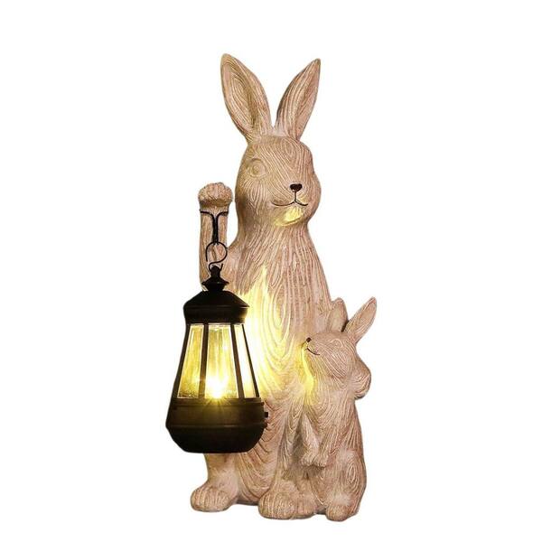 Solar Garden Statues Bunny Decor with LED Lights Home Decorations Outdoor Garden Rabbit Statue for Patio, Balcony, Yard