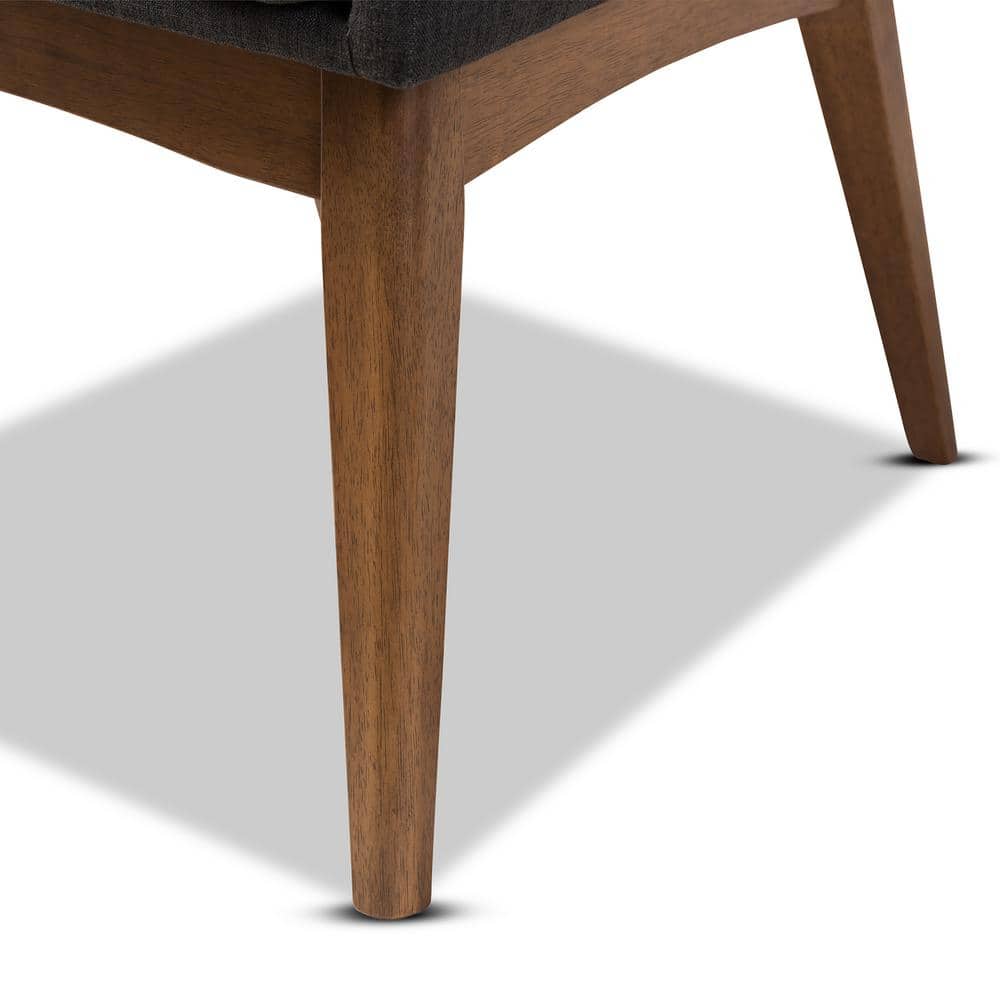 Highland Dark Grey Leather & Walnut Wood Upholstered Armchair