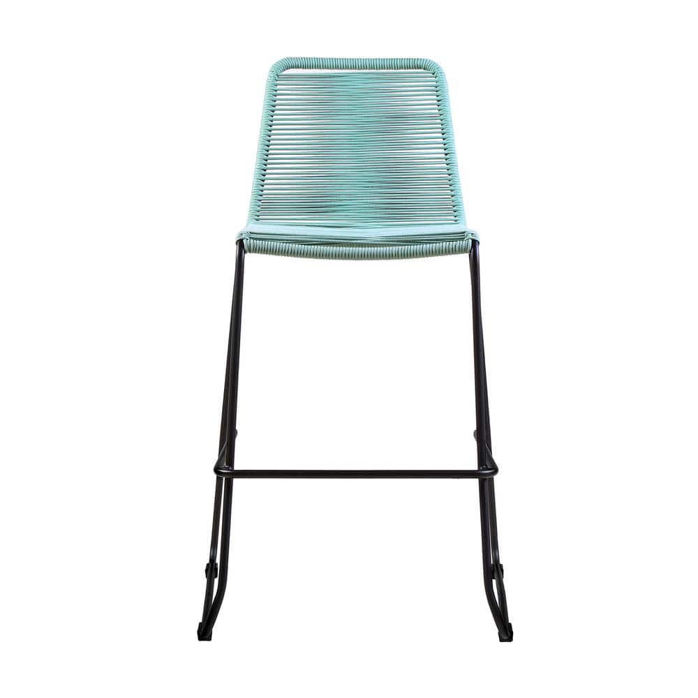 Shasta 26" Green Rope and Metal Outdoor Counter Stools - Set of 2
