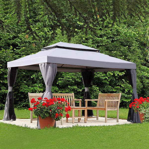 Outdoor Gazebo Canopy Shelter Tent with 100 Square Feet of Shade Beige DikaSun Gazebos for Patios Dulal Roof Gazebo with Mosquito Netting Curtains 