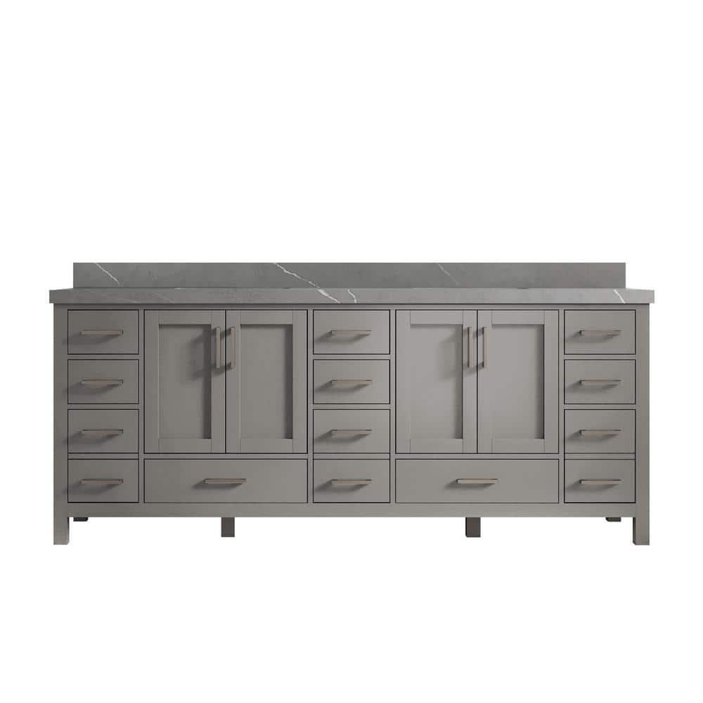 Malibu 84'' Elephant Skin Gray Double Sink Bathroom Vanity with Quartz Top