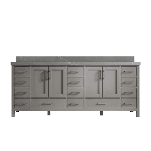 Willow Collections Malibu 84 in. W x 22 in. D x 36 in. H Double Sink Bath Vanity in Gray with 2 in. Piatra Quartz Top