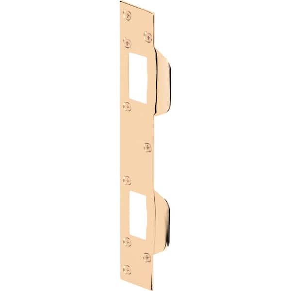 Prime-Line Door Strike, Accommodates 5-1/2 in. to 6 in. Hole Centers, Steel, Brass Plated