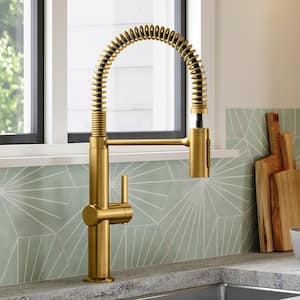 Clarus Semi-Professional Single Handle Pull Down Sprayer Kitchen Faucet in Vibrant Brushed Moderne Brass