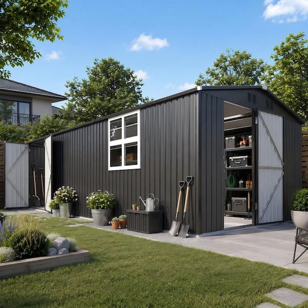 10 ft. W x 20 ft. D Outdoor Metal Shed Ventilated Storage Shed with Windows and Lockable Doors (200 sq. ft.)
