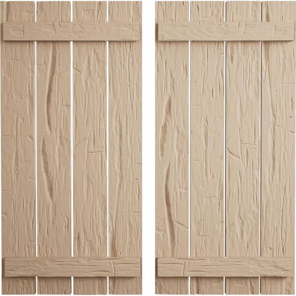 Ekena Millwork 23.5 in. x 54 in. Timberthane Polyurethane 4-Board Spaced Board-n-Batten Hand Hewn Faux Wood Shutters Pair