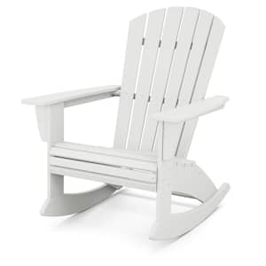 Nautical Curveback White HDPE Plastic Adirondack Outdoor Rocking Chair