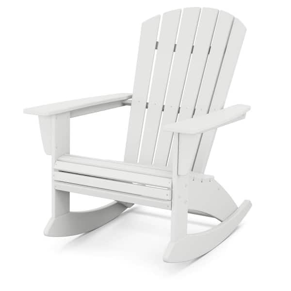 POLYWOOD Nautical Curveback White HDPE Plastic Adirondack Outdoor Rocking Chair