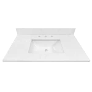 37 in. W x 22 in D Quartz White Rectangular Single Sink Vanity Top in Carrara Marble