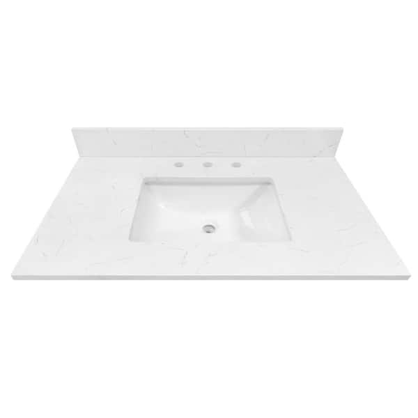 Home Decorators Collection 37 in. W x 22 in D Quartz White Rectangular Single Sink Vanity Top in Carrara Marble