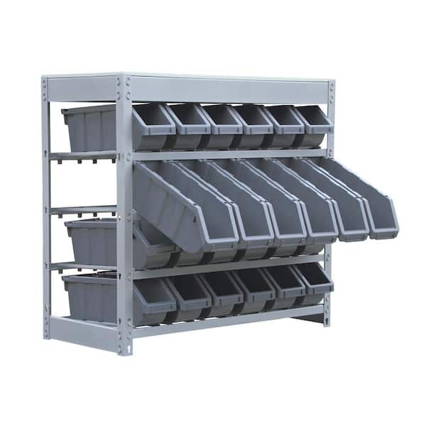 KING'S RACK Gray 4-Tier Boltless Bin Storage Shelving System