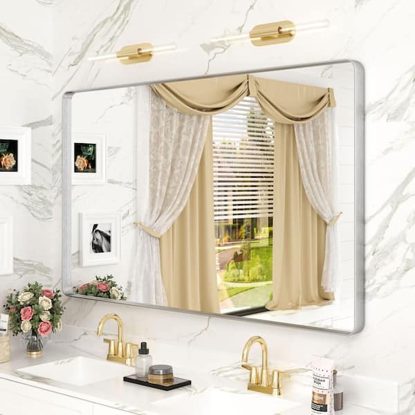 Apmir 48 in. W x 30 in. H Rectangular Aluminum Alloy Framed and Tempered Glass Wall Bathroom Vanity Mirror in Brushed Silver