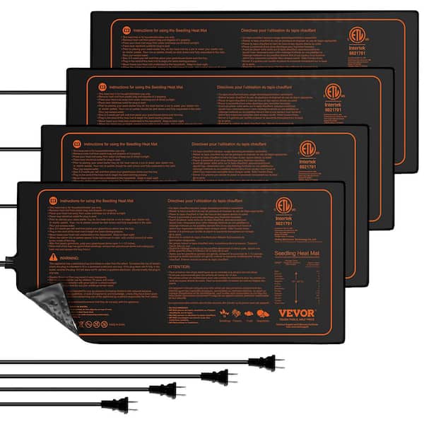 VEVOR 10 in. x 20.75 in. Seedling Mat Heat Mats MET-Certified Waterproof Heating Pad (4-Pack)