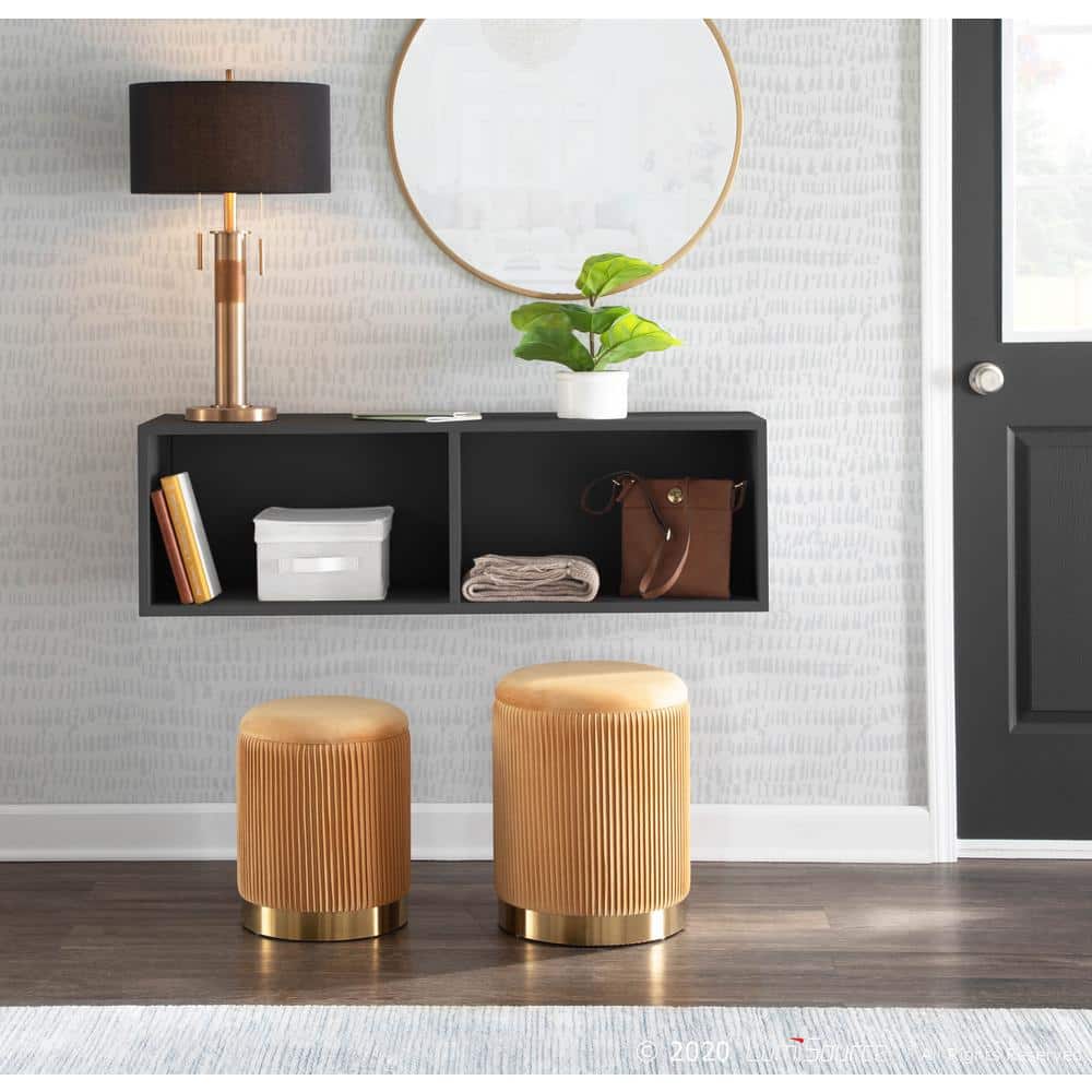 Marla Gold and Orange Velvet Nesting Ottomans Set