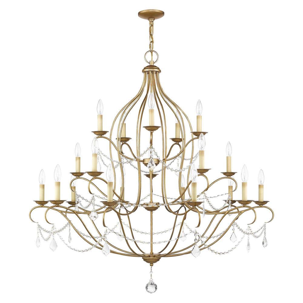 Antique Gold Leaf Crystal 12-Light Candle Chandelier