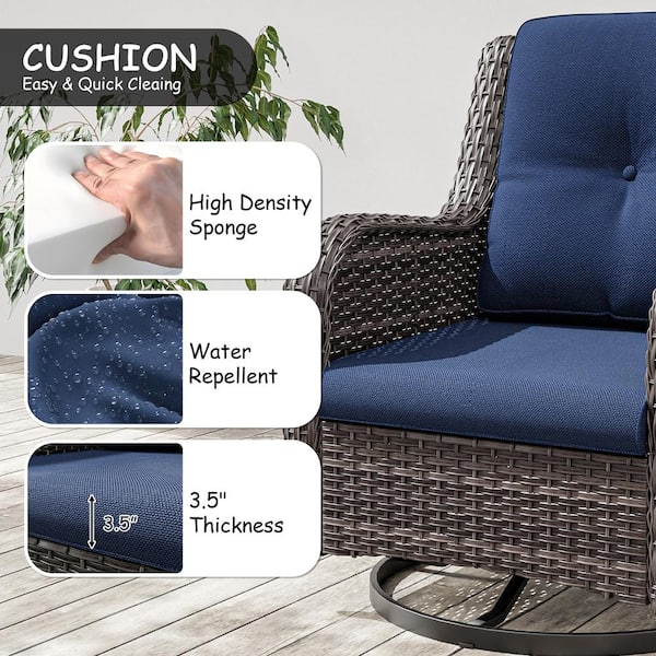 JOYSIDE - 3-Piece Wicker Swivel Outdoor Rocking Chairs Patio Conversation Set with Blue Cushions
