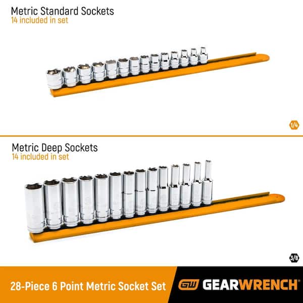 3/8 in. Drive Standard and Deep 6-Point Metric Socket Set (28-Piece)
