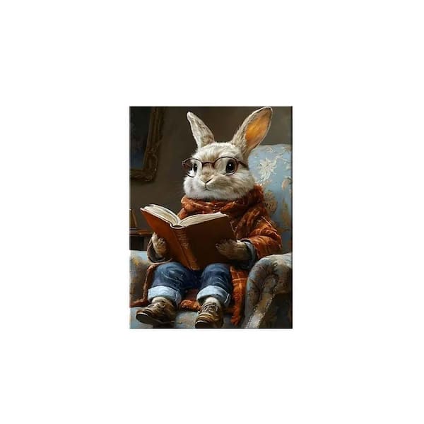 Whimsical Anthropomorphic Rabbit in Glasses and Plaid Scarf