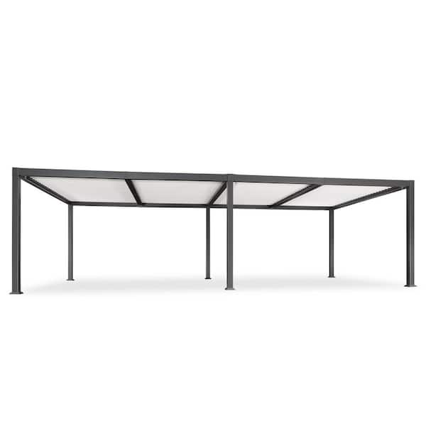 11.7 ft. x 28.1 ft. Gray Aluminum Outdoor Louvered Pergola with 4 White Individual Adjustable Roofs and In-Built Gutter