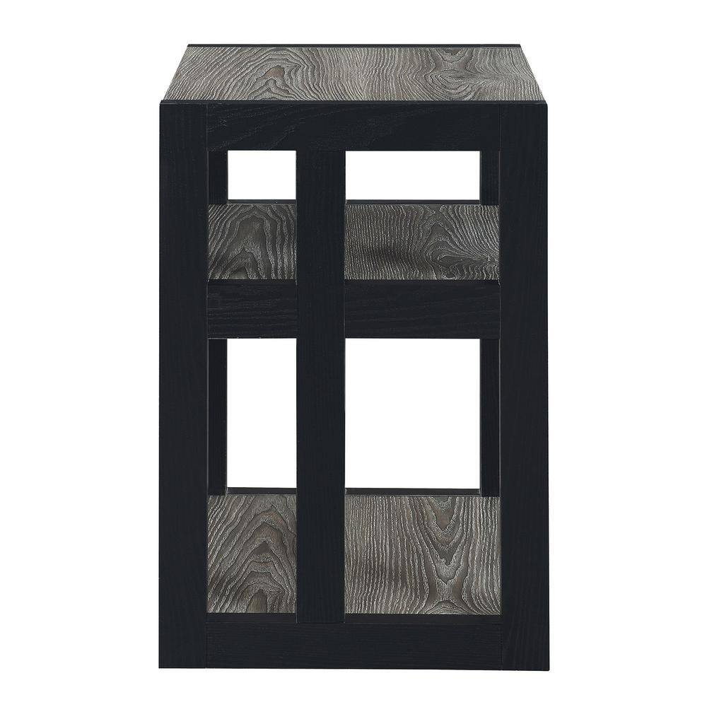 Weathered Gray and Black 3-Tier Wood End Table
